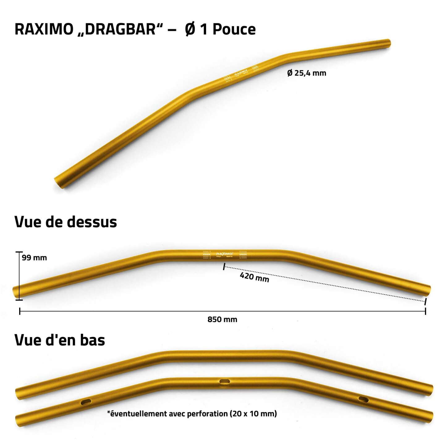 RAXIMO Dragbar 1 Zoll Maße